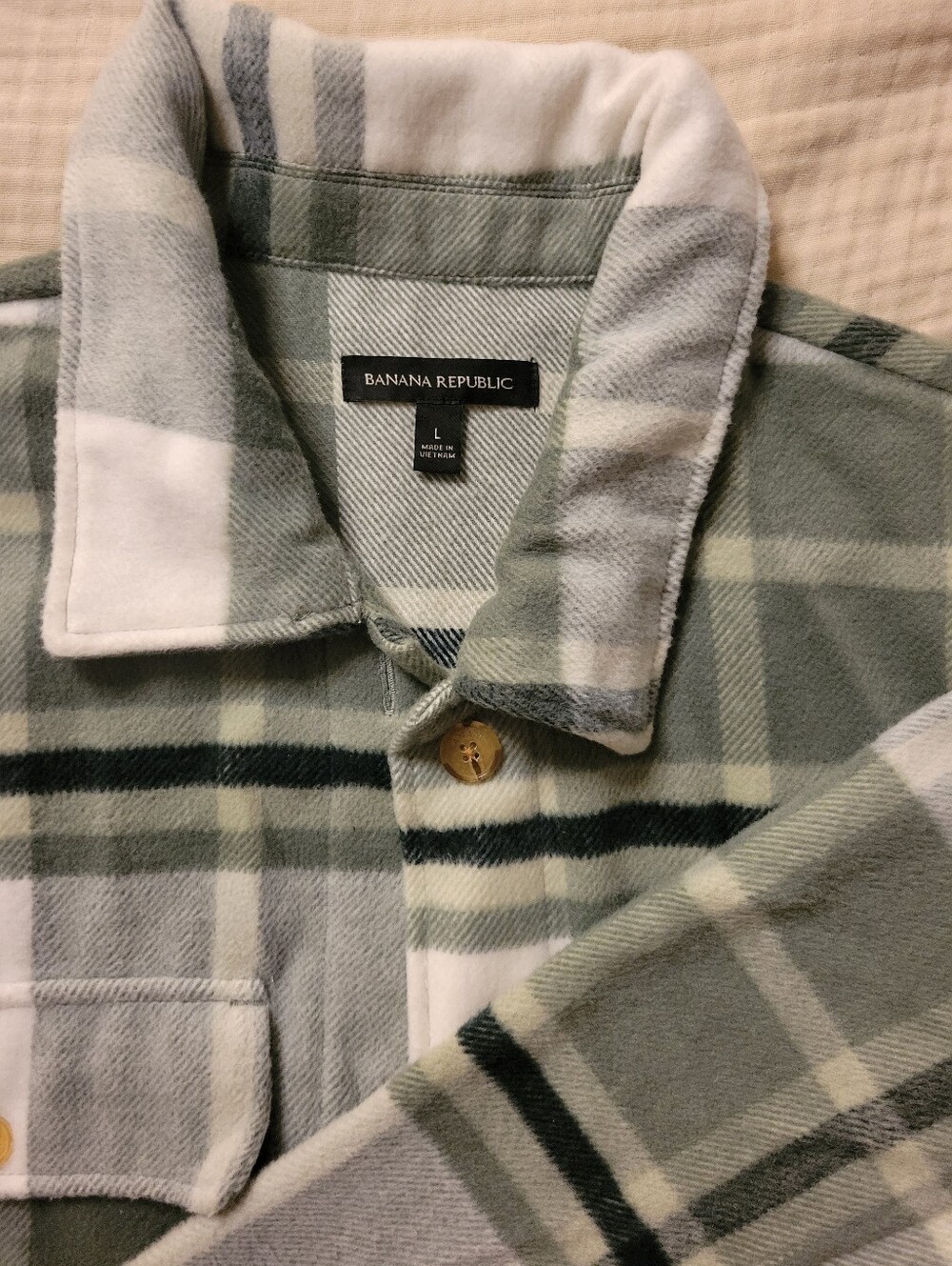 Banana Republic Green and White Plaid Men's Button-Down Shirt